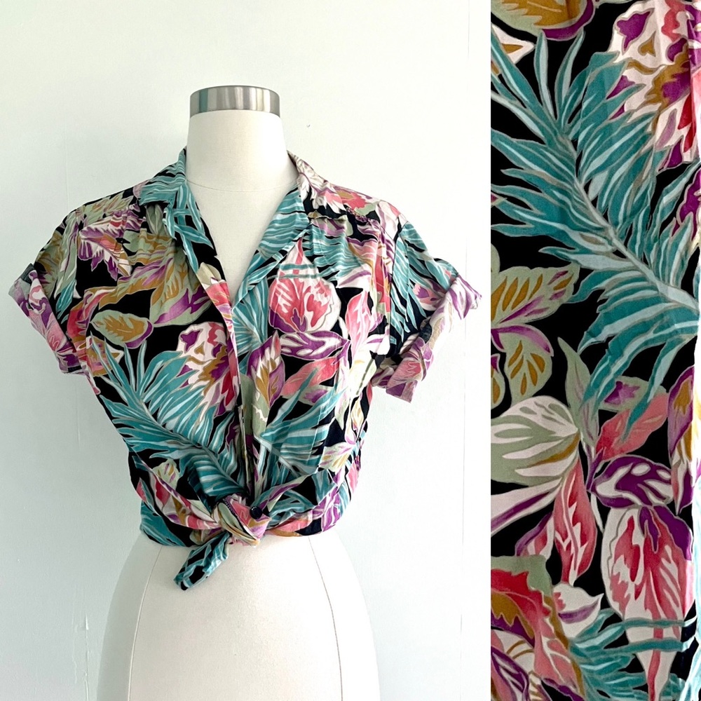 Vintage 80’s tropical floral Hawaiian shirt cotton button up top